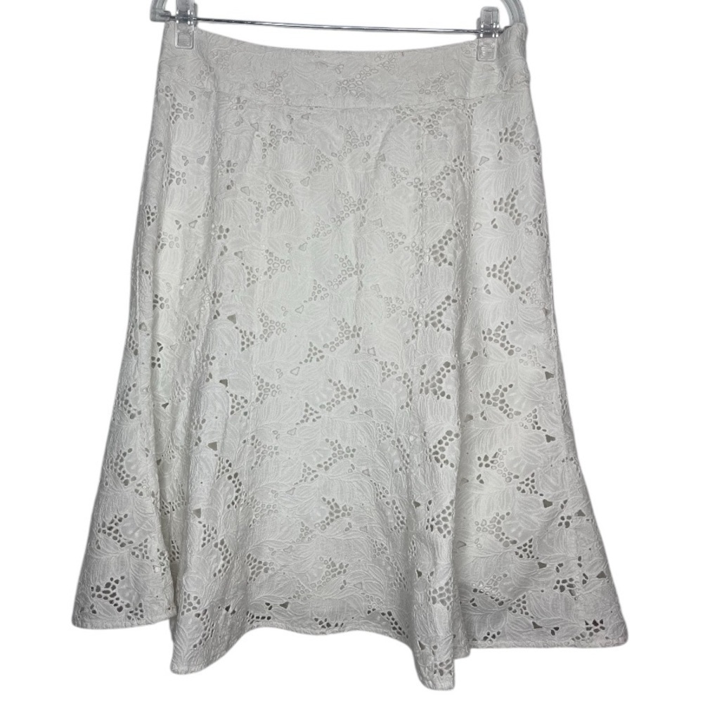 Coldwater Creek White Eyelet Midi Boho Modest Cottagecore Summer Skirt  Medium